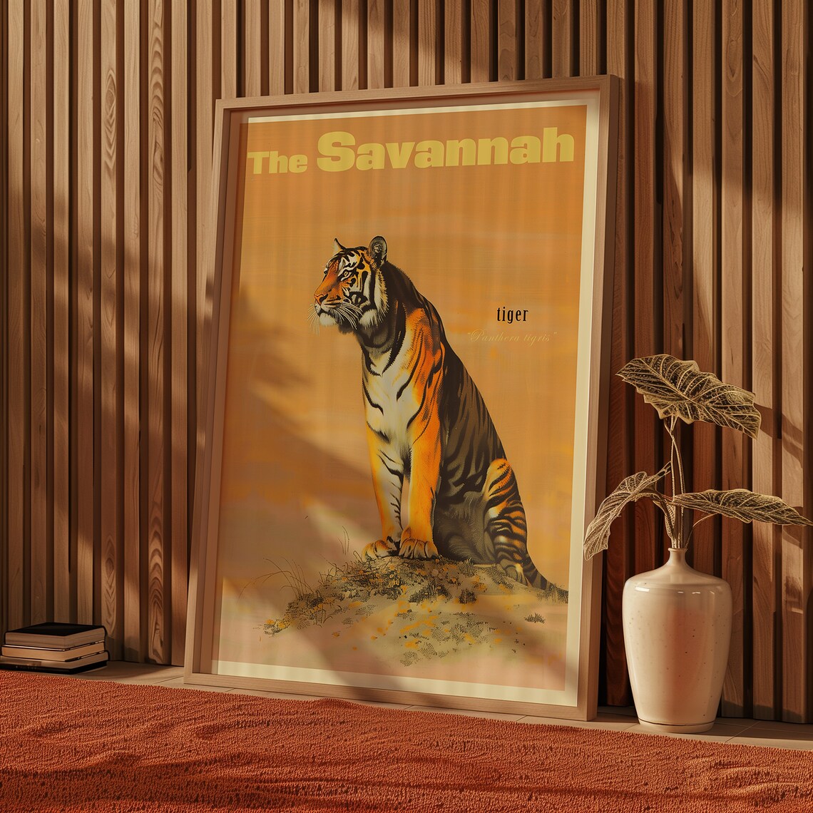 Vintage Tiger Sitting Savannah Wildlife Art Poster Retro Gift - Image 5