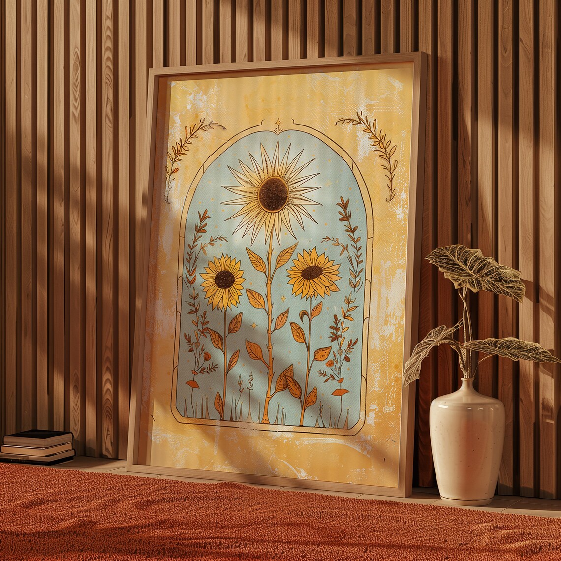 Sunflower Sun Art Poster, Mystical Folk Art Print - Image 5