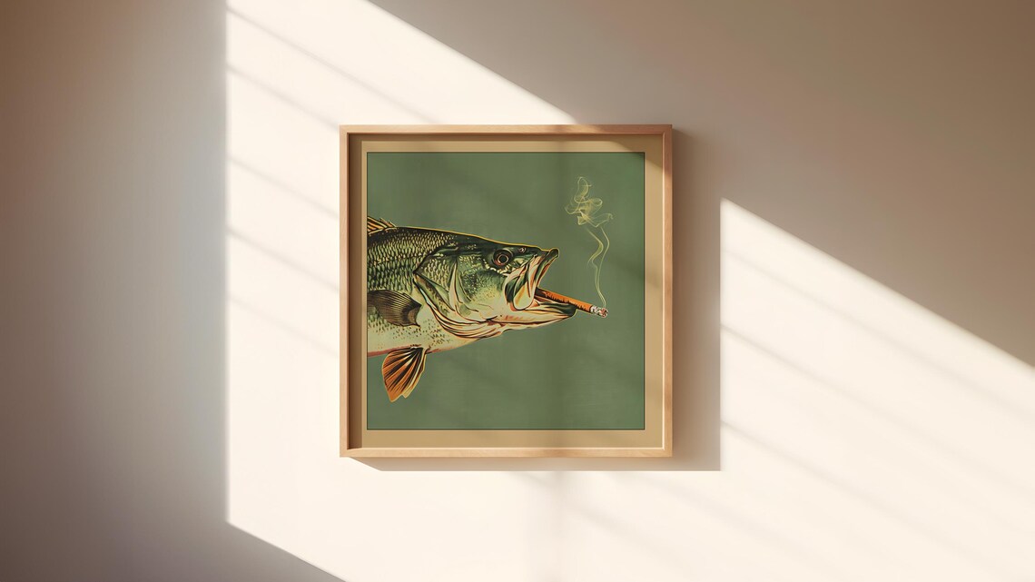 Bass Smoking A Cigarette Vintage Retro Art Print - Image 2