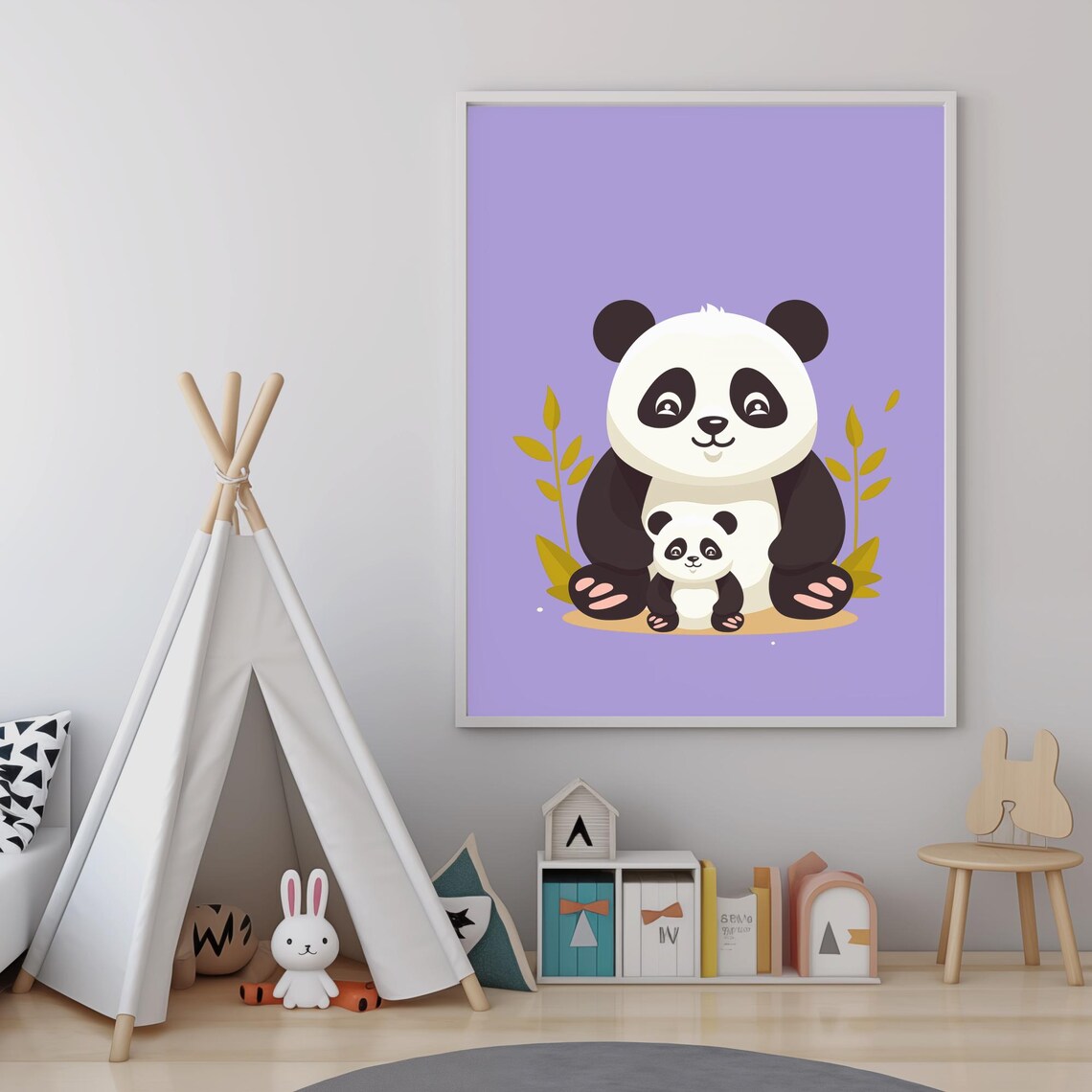 Mommy And Baby Panda With Bamboo Purple Nursery Wall Art Poster - Image 4