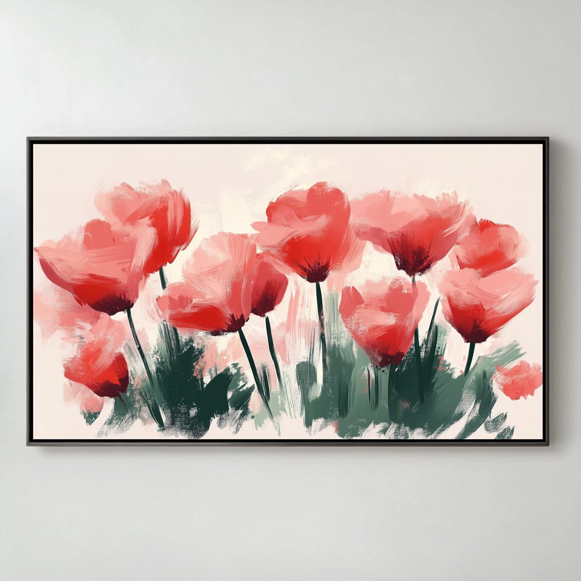 Red Abstract Flowers Bold Brushstroke Spring Floral Painting Poster
