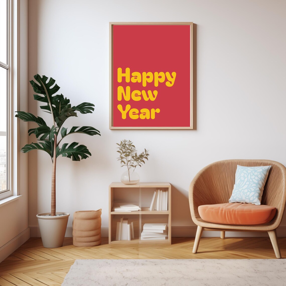 Happy New Year Bubble Letters Red Yellow Retro Party Wall Poster - Image 5