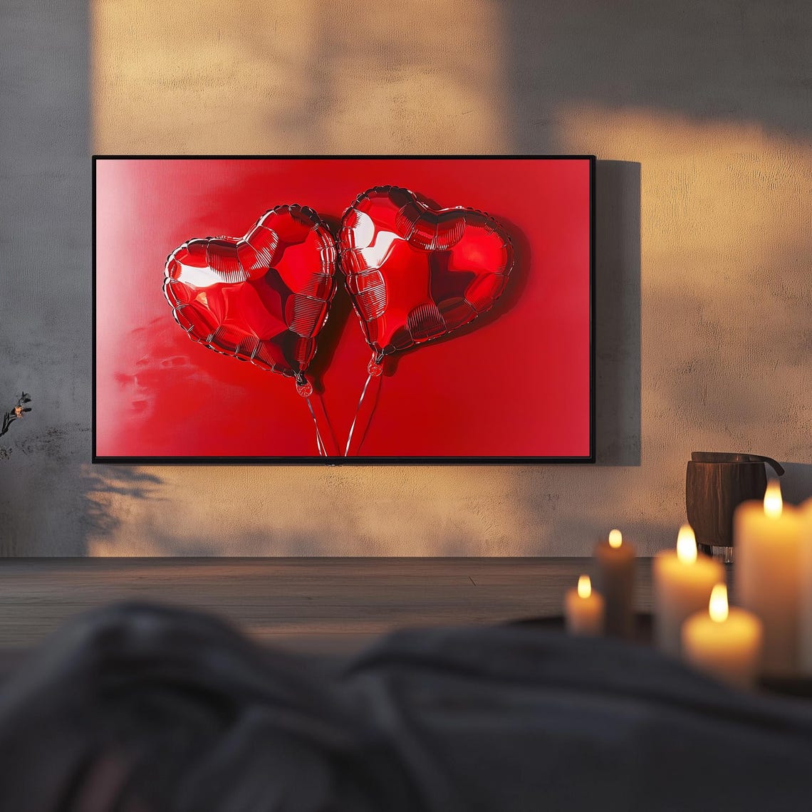 Red Heart Foil Balloons Valentines Day Romantic Art Frame TV Poster - Image 3