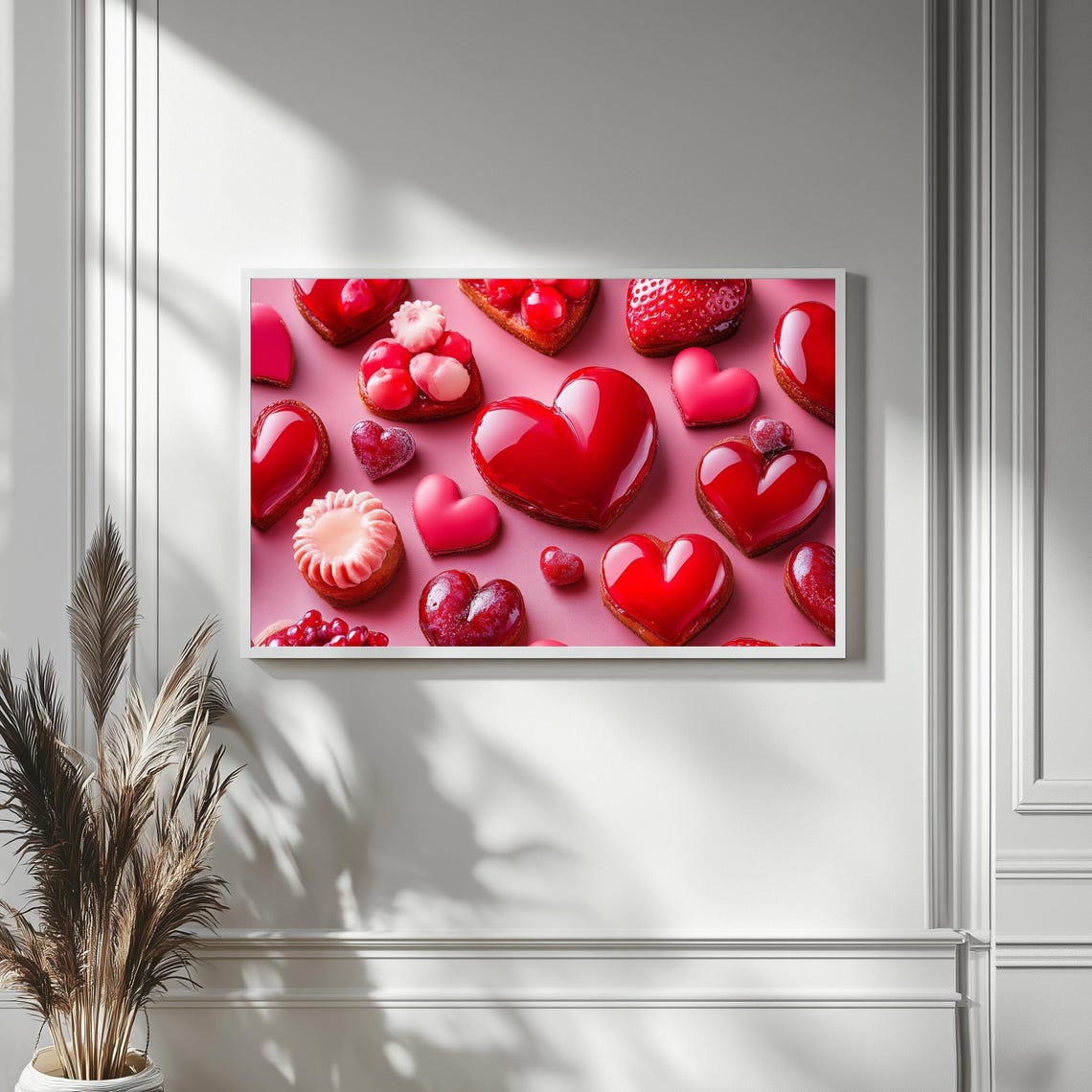 Red Heart Cookies Pattern Valentines Day Dessert Art Frame TV Poster - Image 4