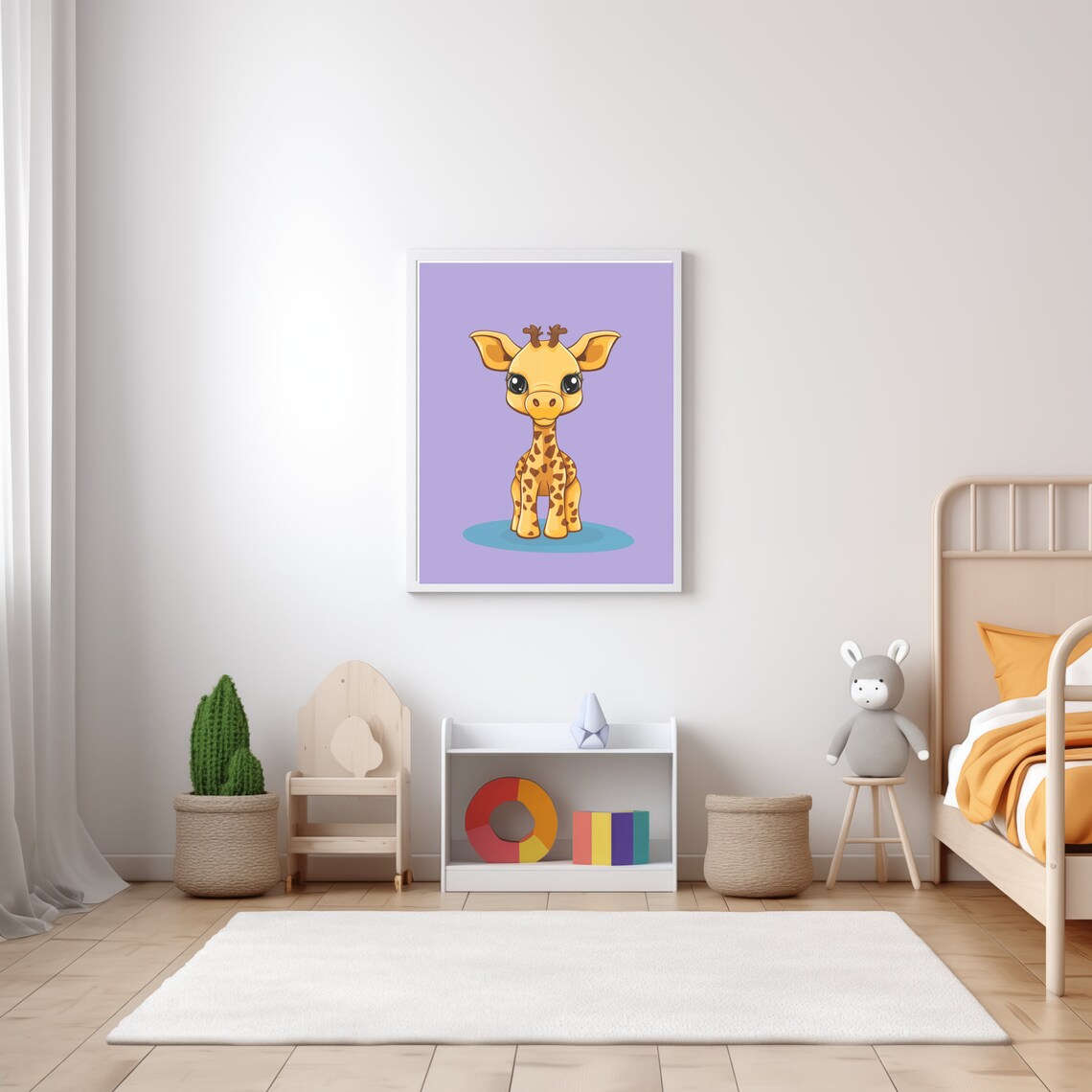 Cute Baby Giraffe Cartoon Purple Safari Nursery Kids Room Wall Poster - Image 3