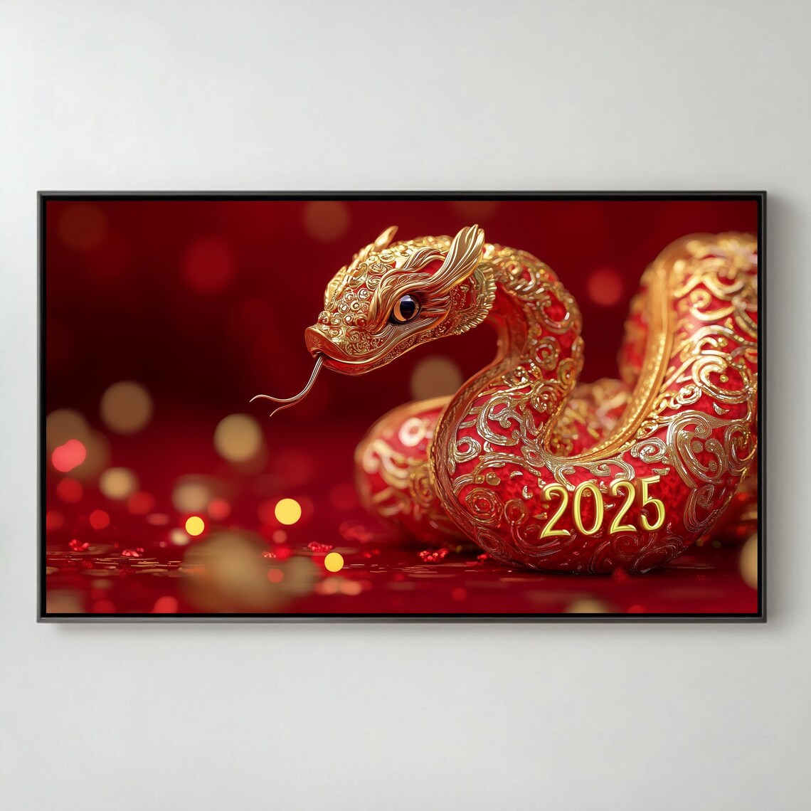 Red Gold Snake 2025 Lunar New Year Zodiac Art Frame TV Poster