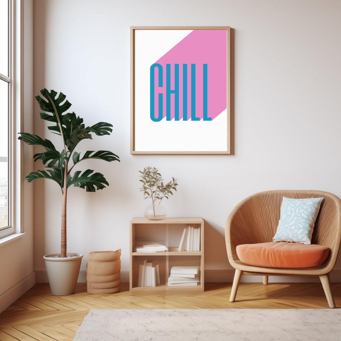 Chill Bold Retro Typography Blue Pink Modern Home Decor Wall Print - Image 4