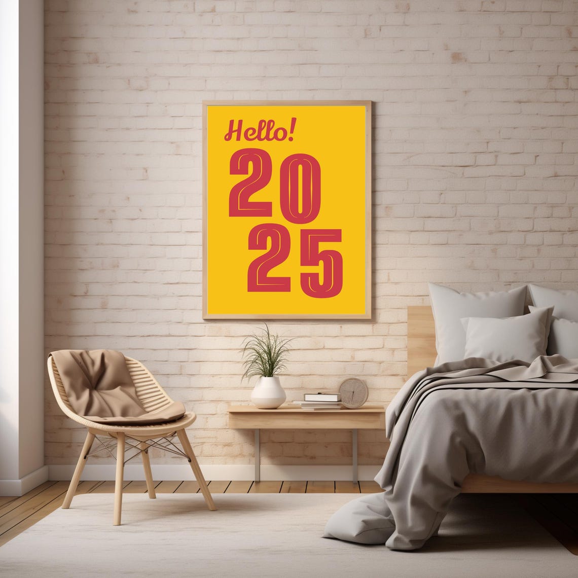 Hello 2025 Bold Retro Red Yellow Typography New Year Party Poster - Image 4