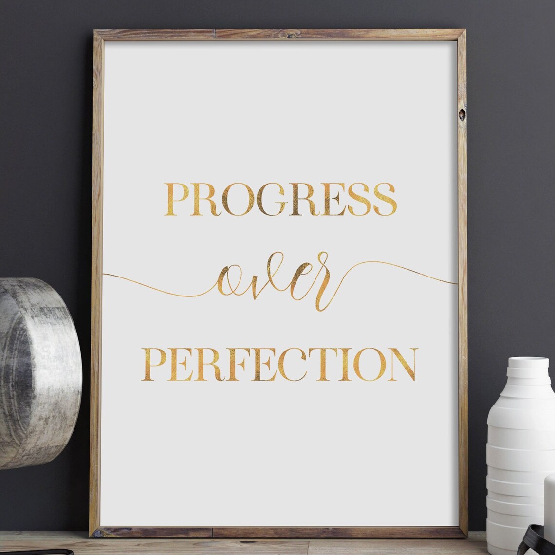 Progress Over Perfection Gold Foil Style Office Wall Decor Poster