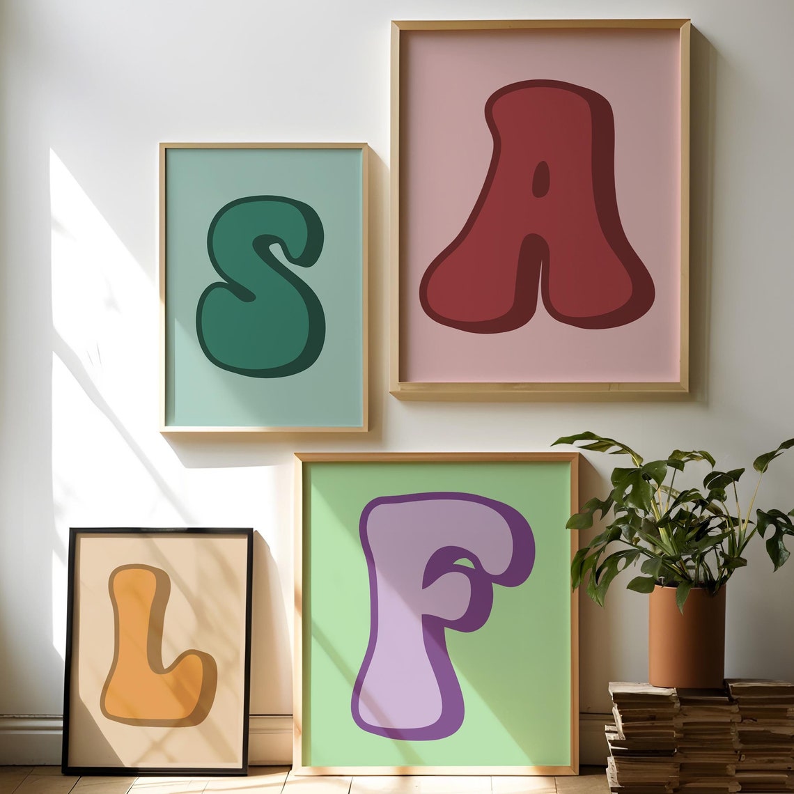 Personalised Colourful Initial Print, Retro Letter Art