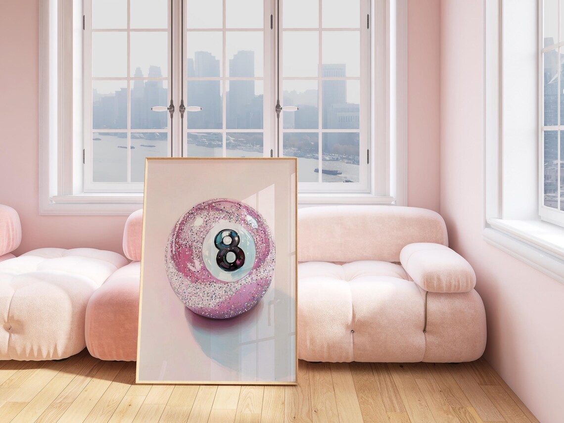 Pink Pool Ball Lucky 8 Ball Poster, Trendy Billiards - Image 2