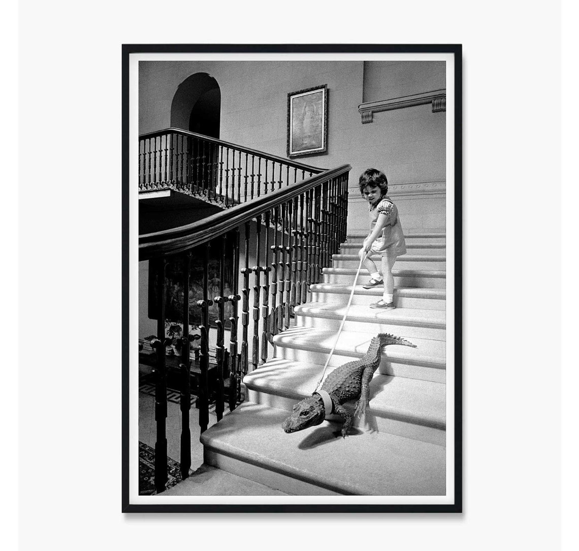 Little Girl Leading Crocodile on Stairs Vintage Photo Poster - Image 4