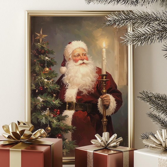 Vintage Santa Christmas Art Print, Cozy Holiday Decor