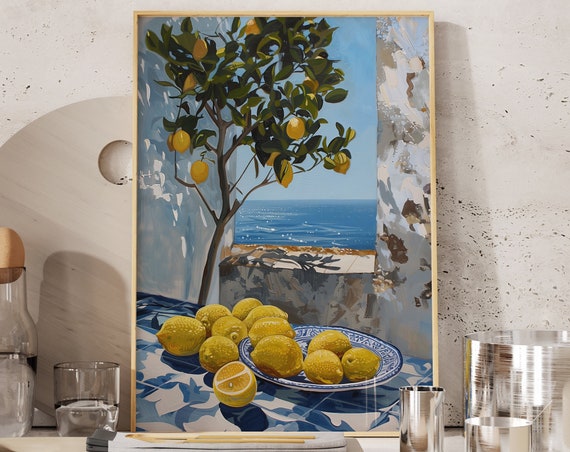 Aesthetic Landscape With Lemons Lemon Print Kitchen Wall Art Bar Cart Art Lemon Poster Kitchen Prints
