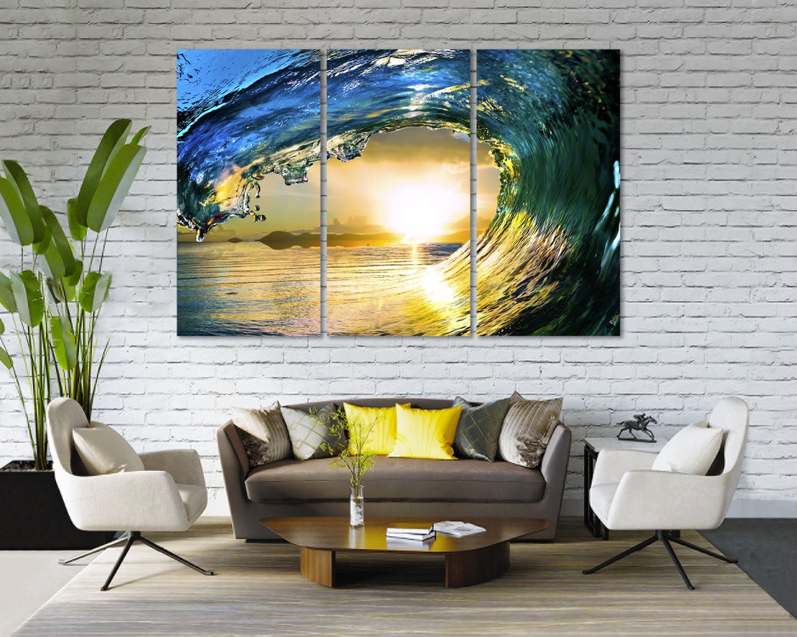 Ocean Wave Barrel Sunset Golden Light Surf Photography Wall Art - Image 3