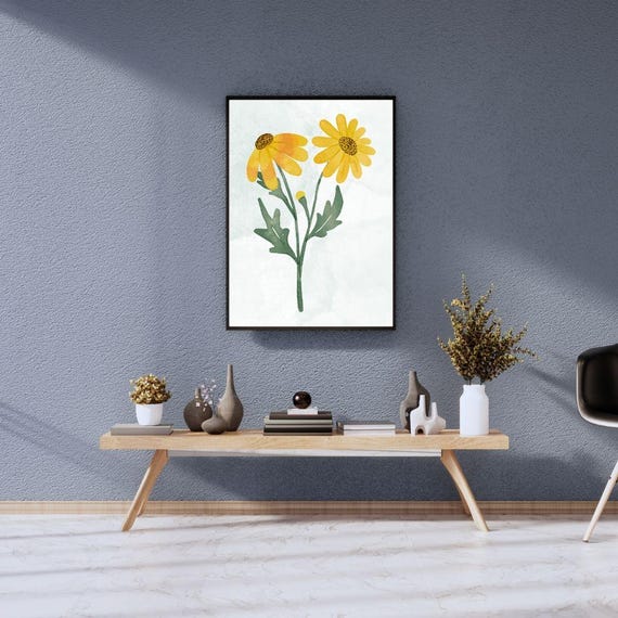 Daisy Wall Art Watercolor Floral Poster Modern Minimalist Botanical Artwork For Living Room Or Bedroom Decor Gift Her