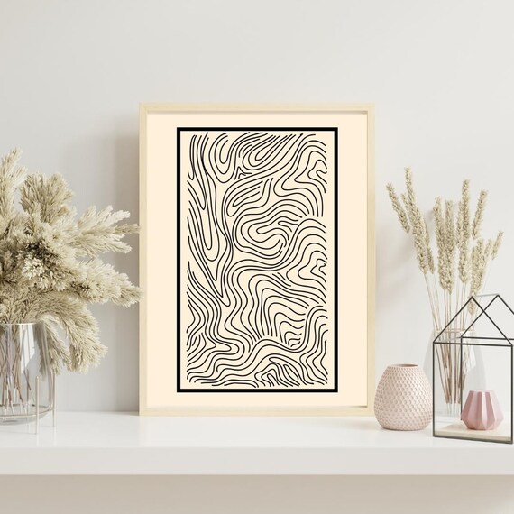 Minimalist Line Art Print Beige Abstract Scandinavian Decor