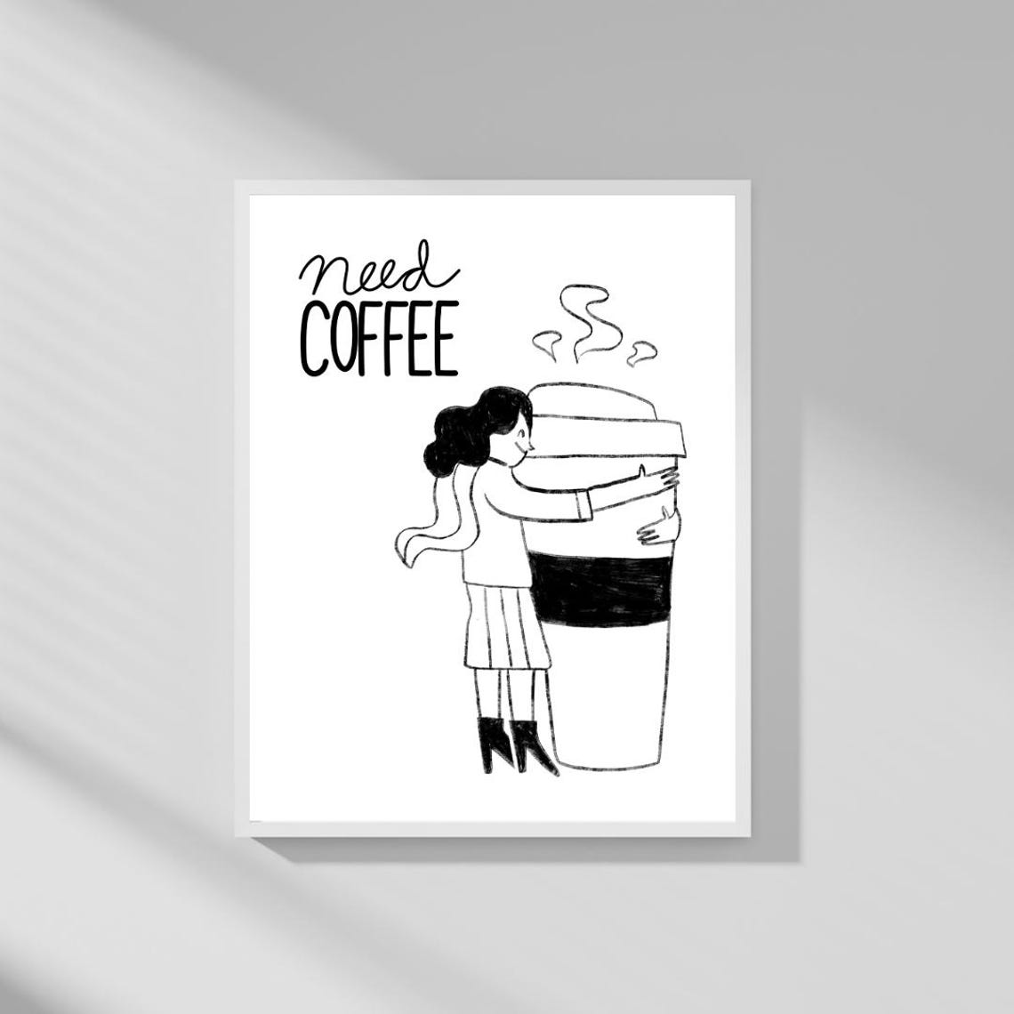 Need Coffee Wall Art Minimalist Cup Illustration