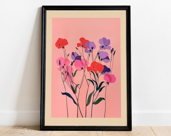 April Sweet Pea Botanical Art Print, Personalized
