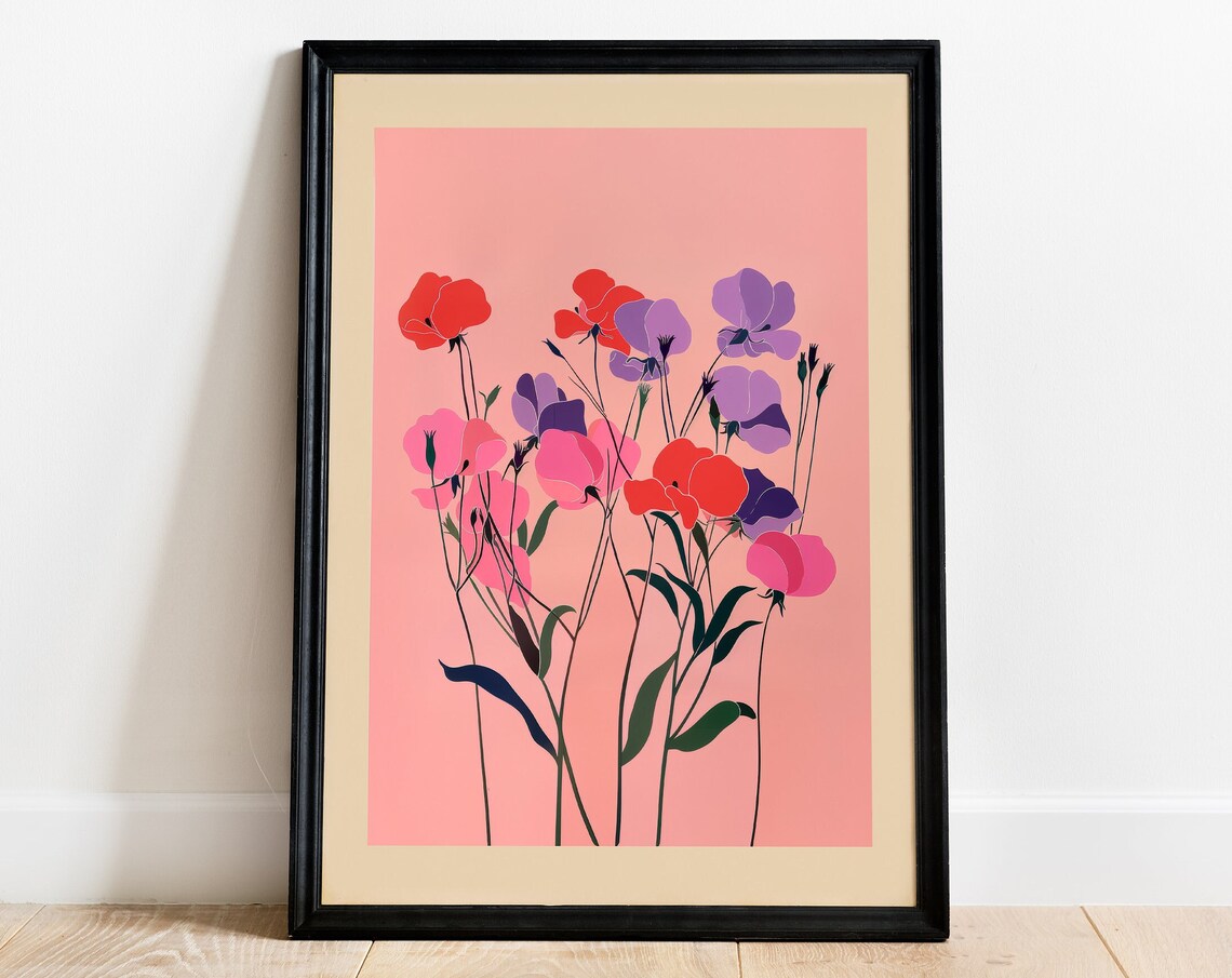 April Sweet Pea Botanical Art Print, Personalized