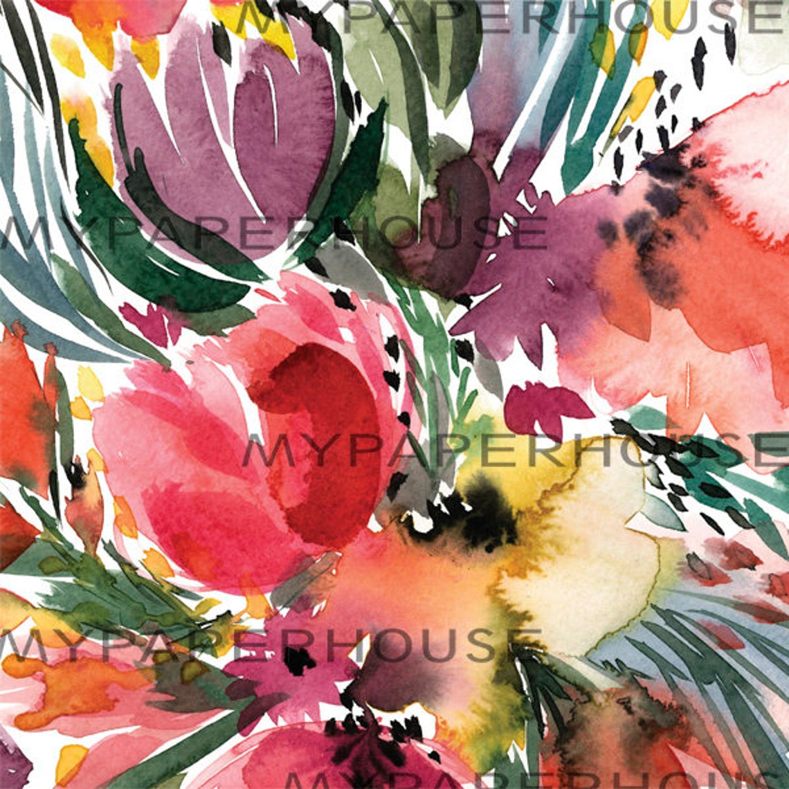 Colorful Watercolor Wildflower Bouquet Bright Floral Art Poster - Image 2