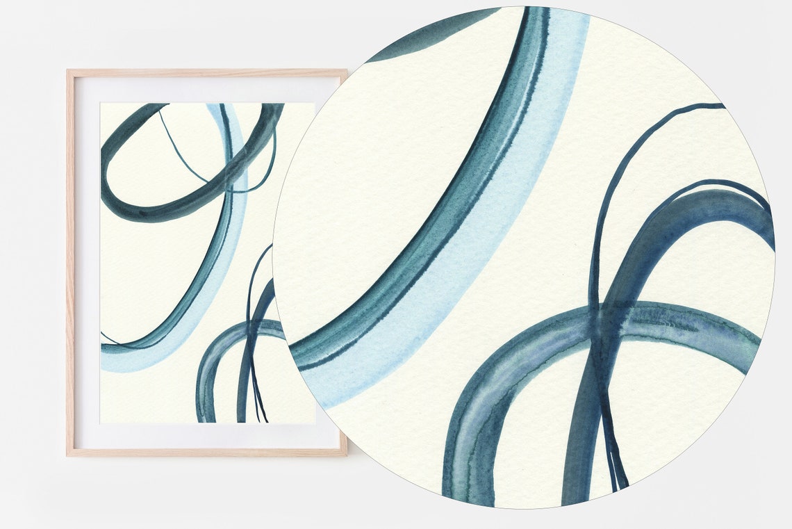 Minimalist Abstract Line Art Navy Loops On White Scandinavian Wall Art - Image 3