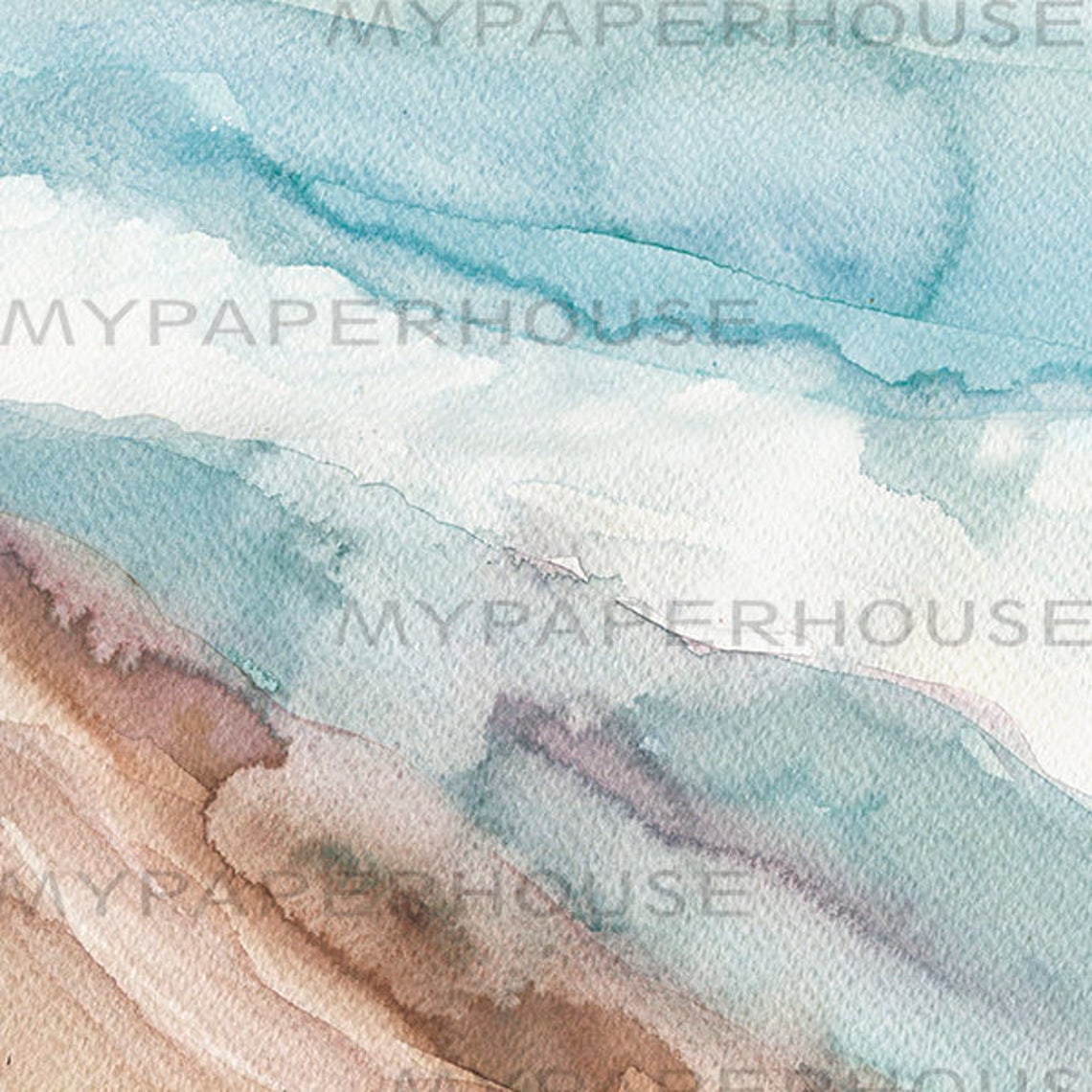 Abstract Beach Waves Watercolor Art Teal Ocean Shore Coastal Wall Art - Image 2