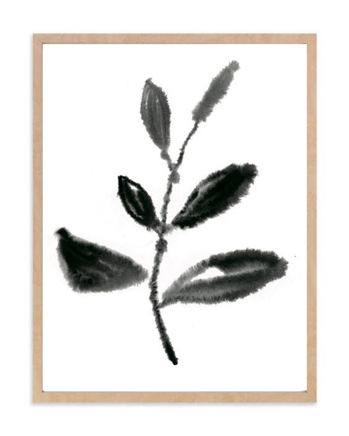 Black Ink Botanical Branch Minimalist Zen Leaf Sketch Art Print - Image 2