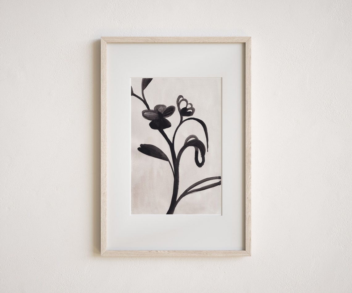 Elegant Black and White Botanical Line Art Floral Poster Decor - Image 3