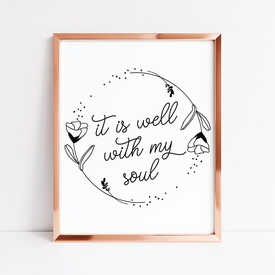 It Is Well With My Soul Floral Wreath Script Hymn Quote Wall Art