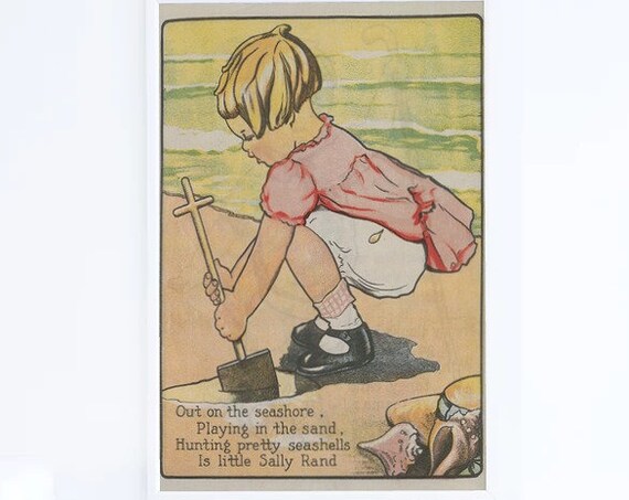 Sally Rand Seashore Seashell Hunting Vintage Children Rhyme Poster