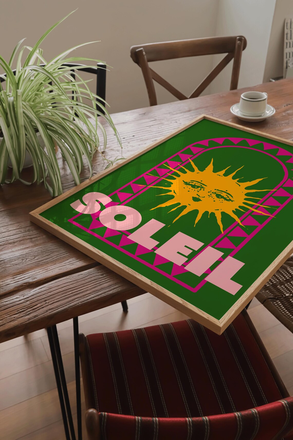 Boho Sun Art Print, Retro French Soleil Poster