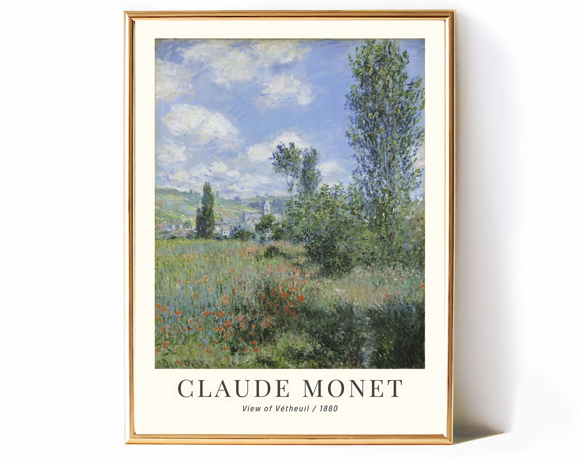 Claude Monet View of Vetheuil 1880 Impressionist Poppy Field Poster
