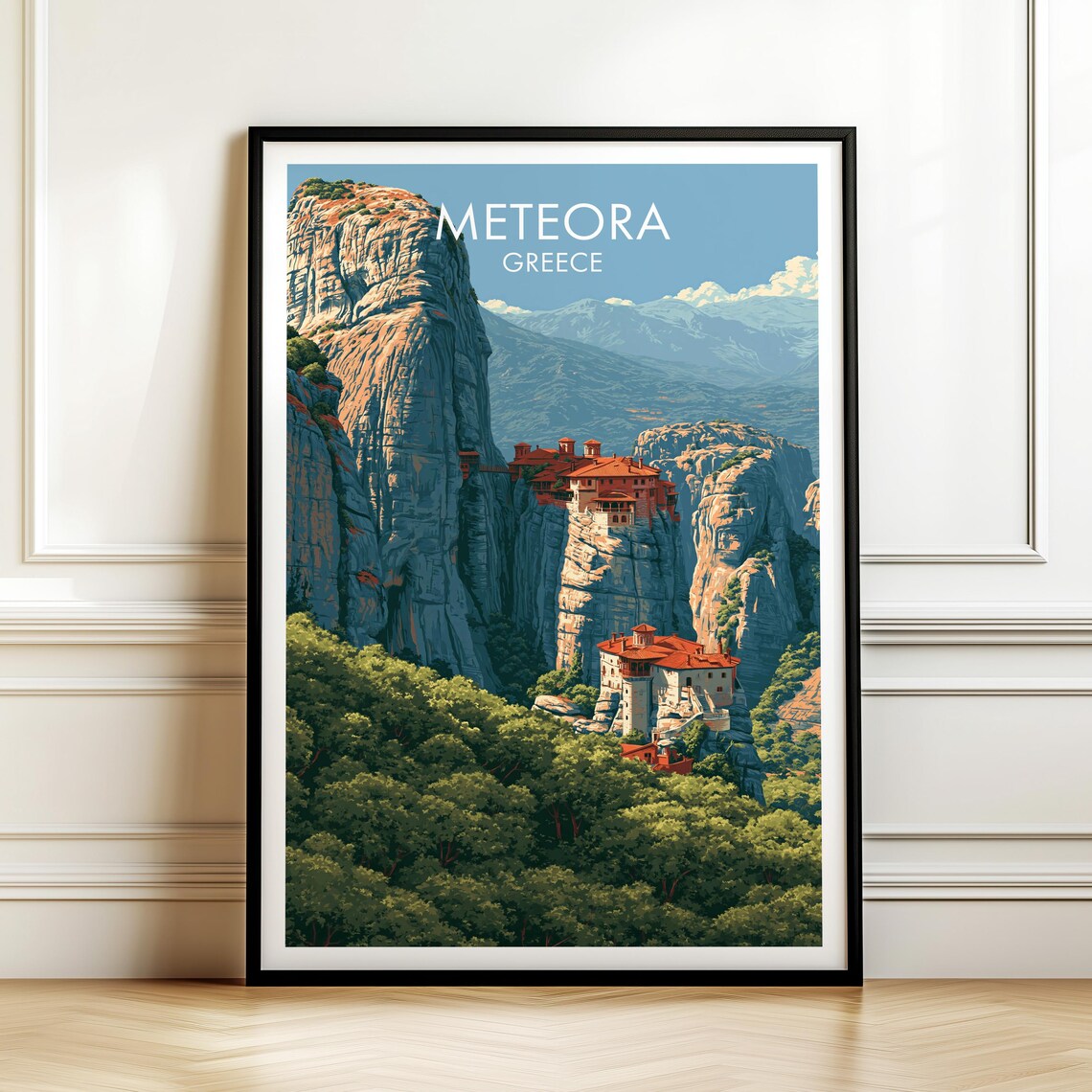 Meteora Greece Vintage Europe Travel Poster