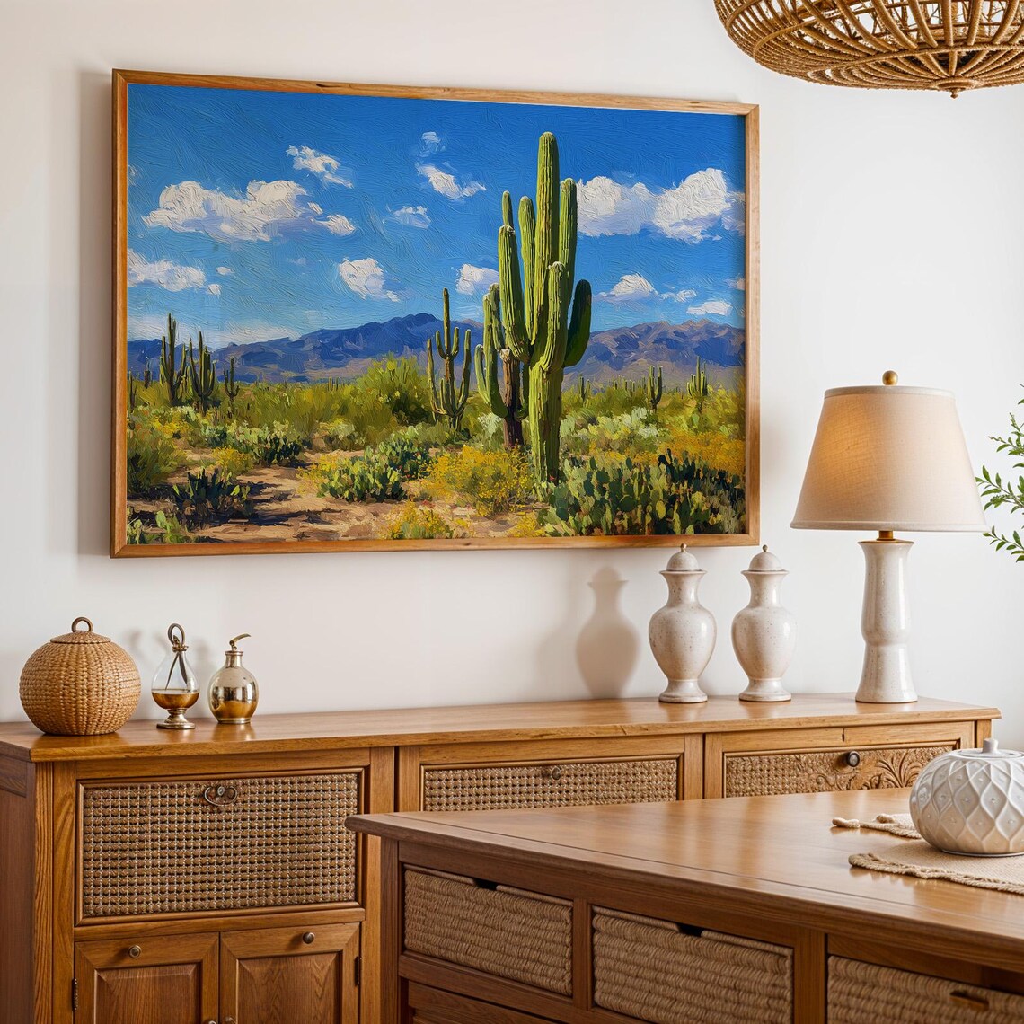 Saguaro National Park Giant Cactus Desert Oil Painting Poster
