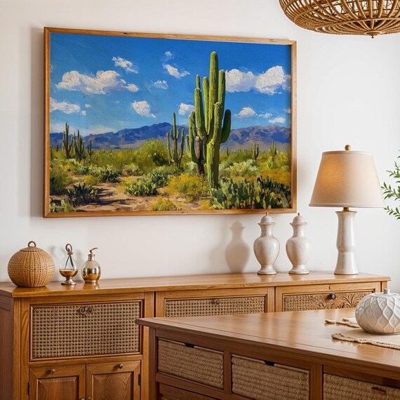 Saguaro National Park Giant Cactus Desert Oil Painting Poster