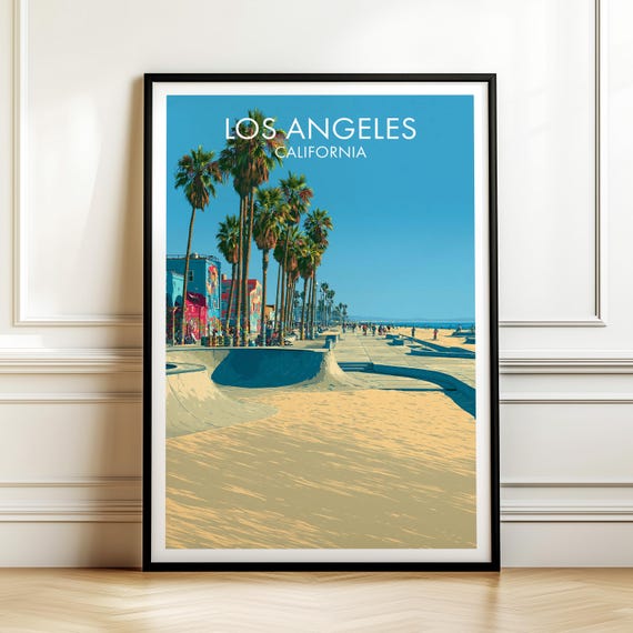 Venice Beach Boardwalk Los Angeles California Poster Vintage Travel Wall Art Decor Usa Cityscape Print