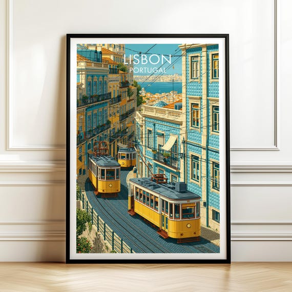 Lisbon Portugal Vintage Travel Poster, Cityscape