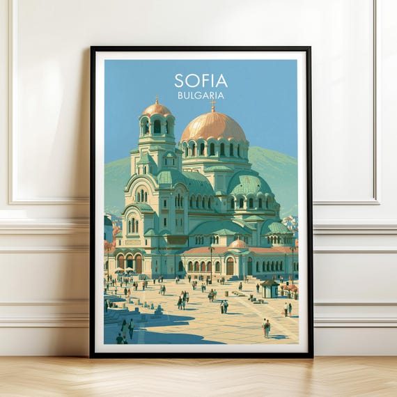 Saint Alexander Nevsky Cathedral Sofia Bulgaria Travel Poster Vintage Europe Cityscape Wall Art Print