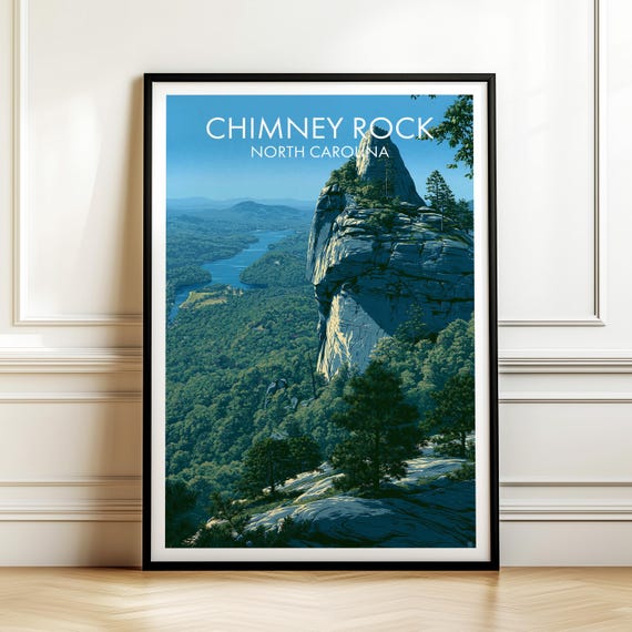 Chimney Rock State Park North Carolina Utah Poster Usa Travel Wall Art American Landmark Print Gift