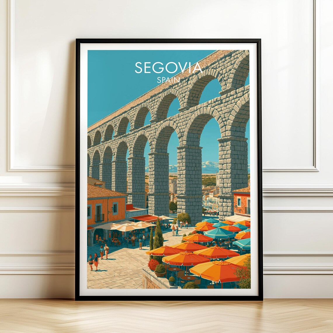 Segovia Spain Roman Aqueduct Plaza Old Town Vintage Travel Poster