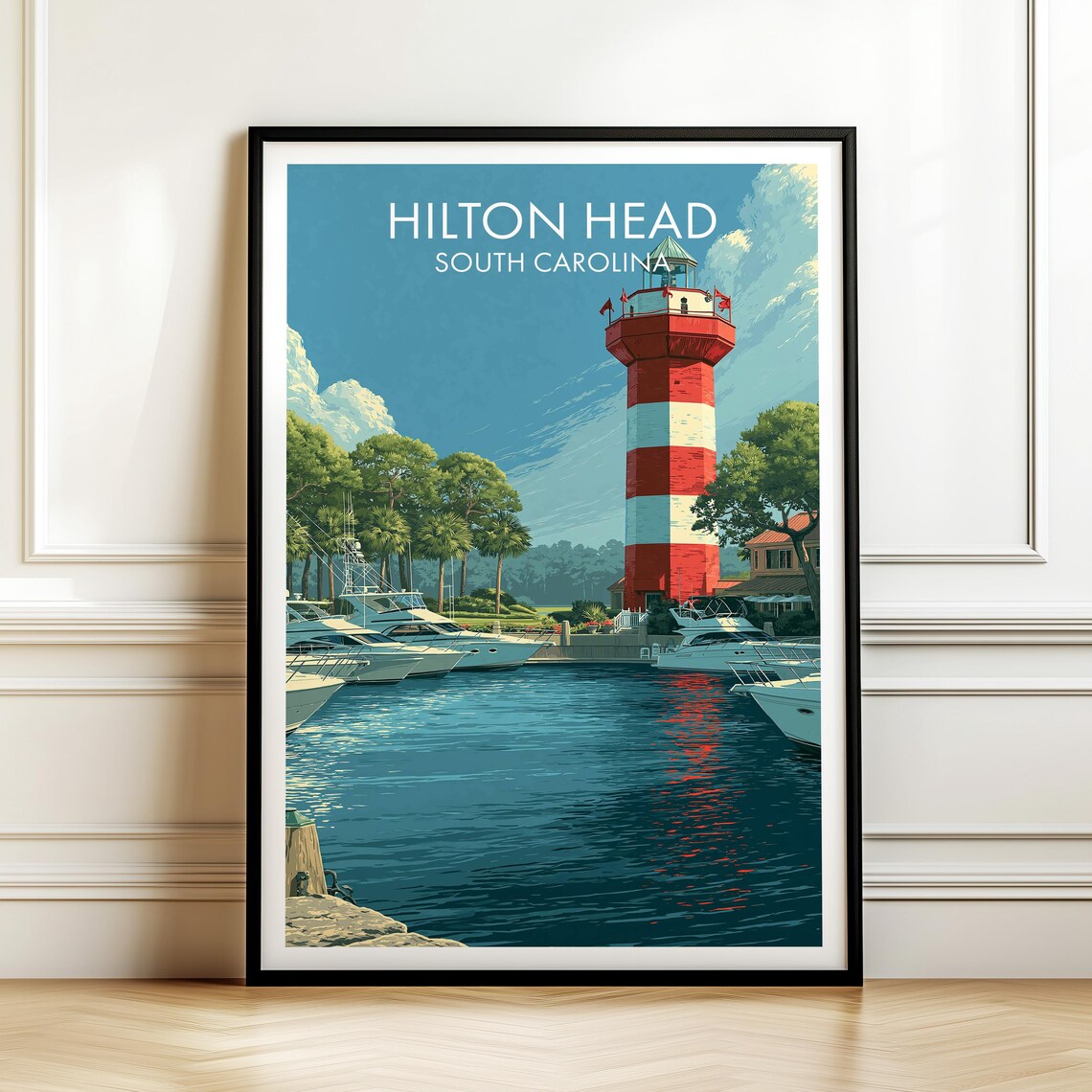 Hilton Head South Carolina Lighthouse Marina Scenic Travel Poster