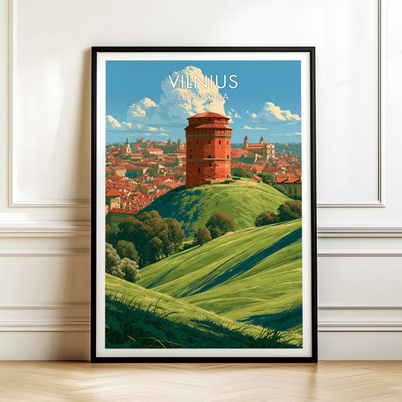 Vilnius Lithuania Vintage Europe Cityscape Travel Poster