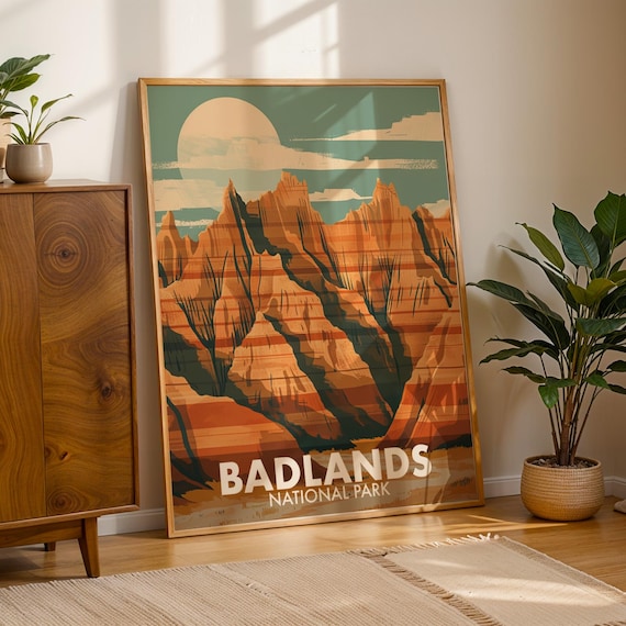 Badlands National Park Poster Midcentury Modern Desert Butte Scenic Art
