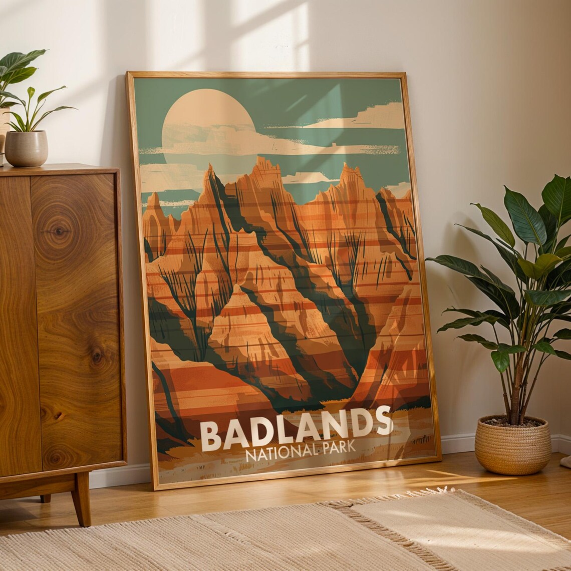 Badlands National Park Poster Midcentury Modern Desert Butte Scenic Art
