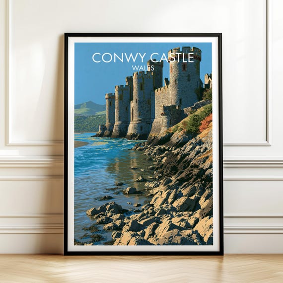 Conwy Castle Wales Travel Poster Vintage Europe Landmark Wall Art Print For Home Decor