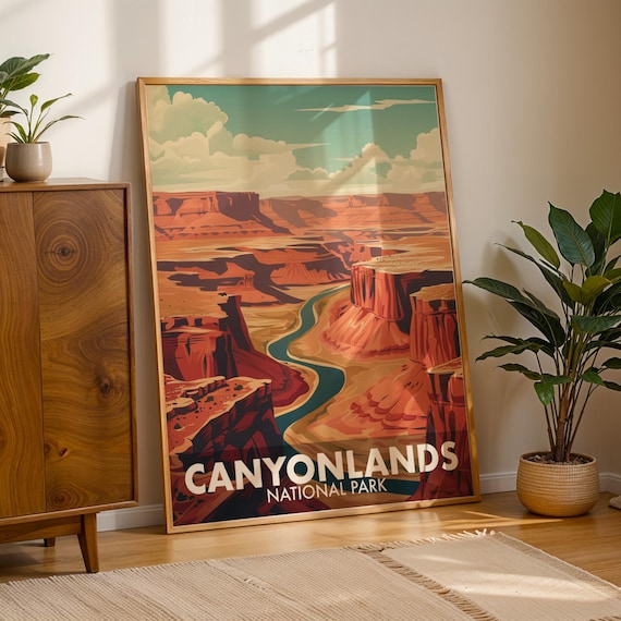 Canyonlands National Park Poster Retro Red Canyon River Travel Scenic Art