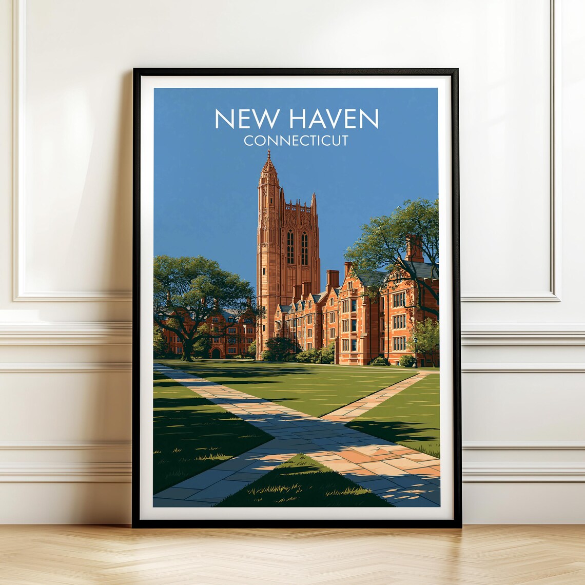 New Haven Connecticut Vintage Travel Yale Tower Campus Poster