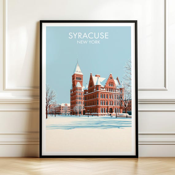Syracuse New York Poster Vintage Usa Cityscape Travel Wall Art American Landmark Print Americana Decor