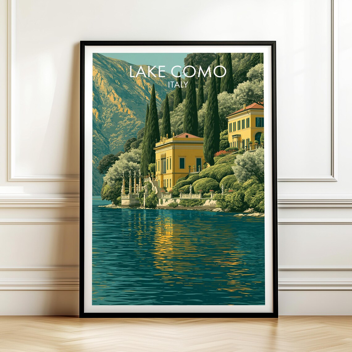 Lake Como Italy Vintage Travel Poster Lakeside Villa Cypress Gardens